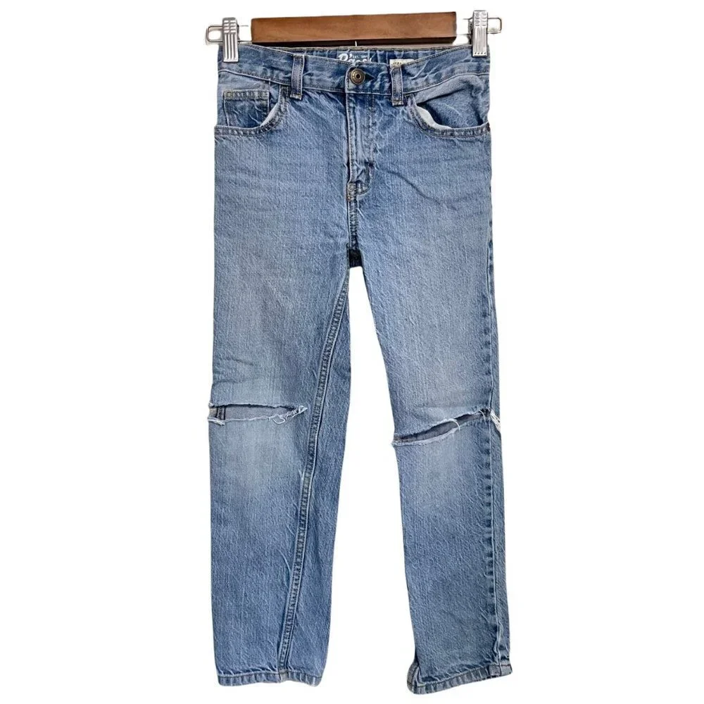 Oshkosh B'Gosh Kids Girls Light Wash Distressed Straight Leg Jeans Size 7R